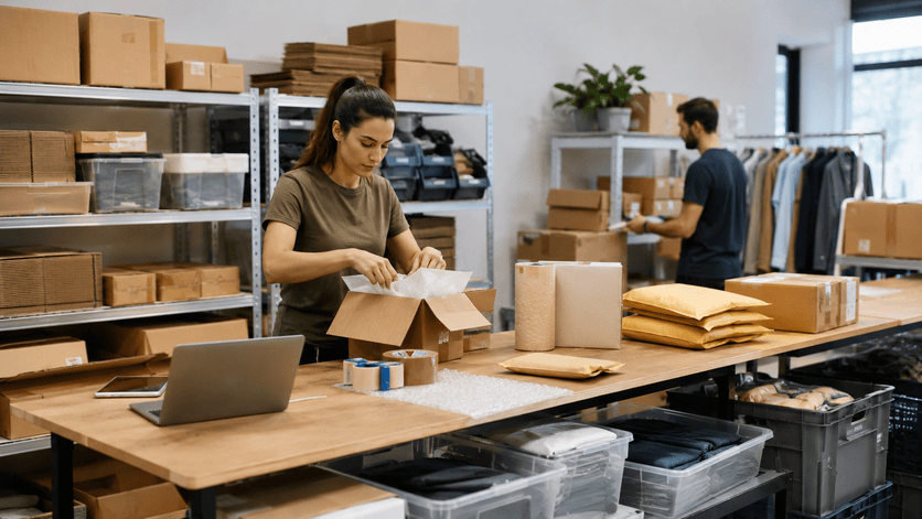 Small e-commerce business preparing parcels
